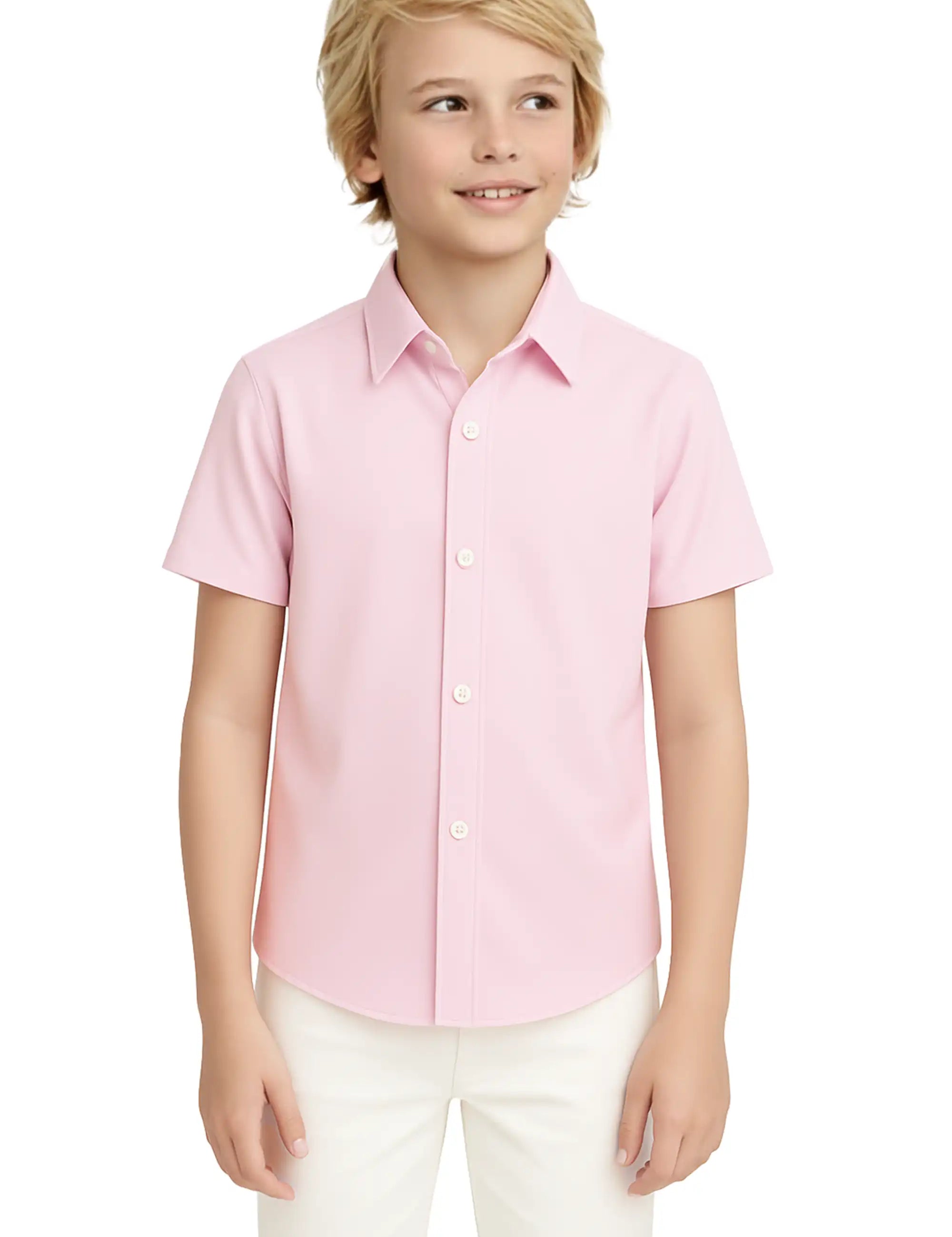 Lilax Boys Classic Short Sleeve Button Down Casual Solid Dress Shirt