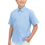 Lilax Boys Classic Short Sleeve Button Down Casual Solid Dress Shirt