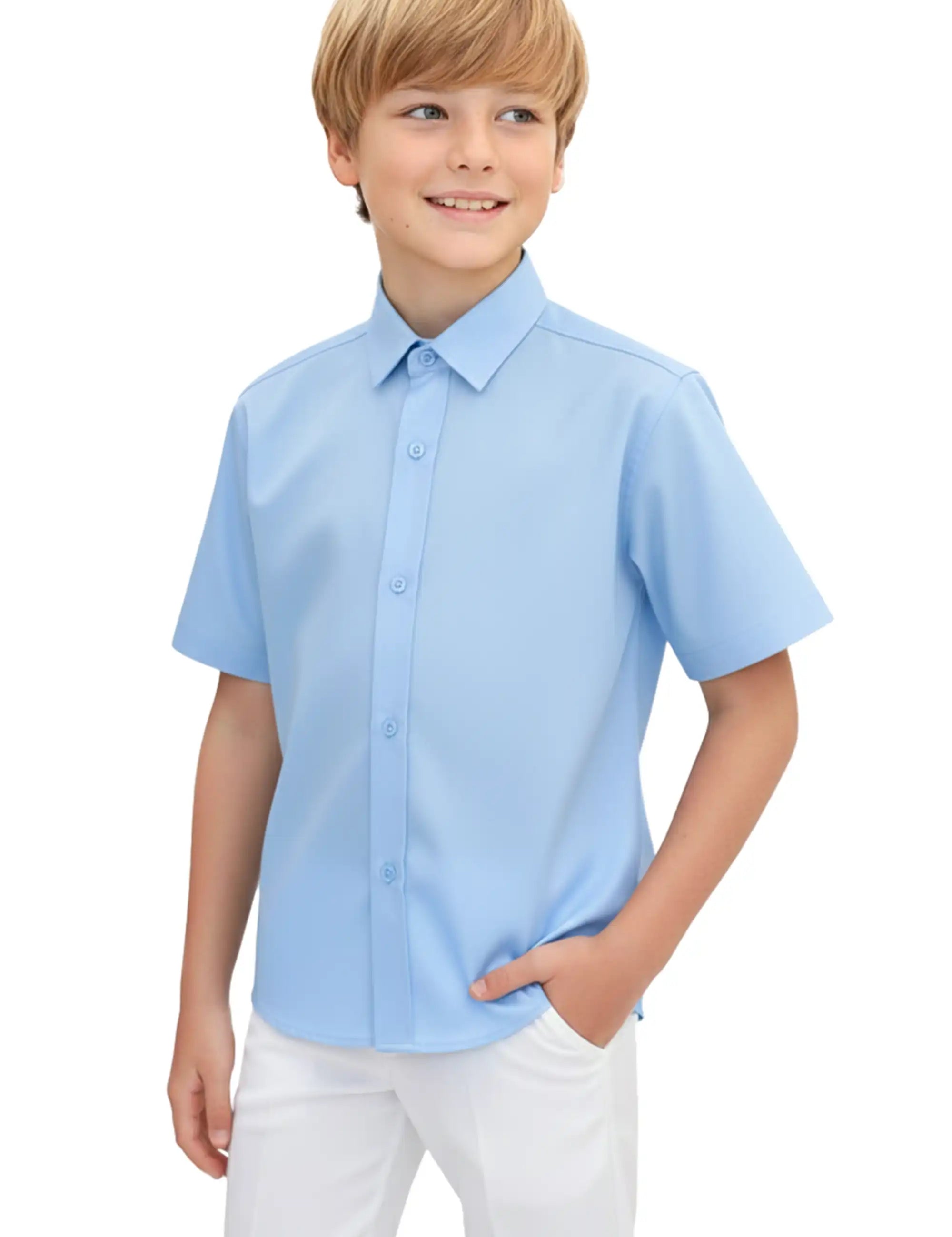Lilax Boys Classic Short Sleeve Button Down Casual Solid Dress Shirt