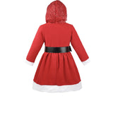 Girls Christmas Santa Sparkle Hood Red Dress