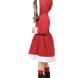 Girls Christmas Santa Sparkle Hood Red Dress