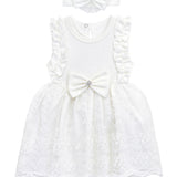 Lilax Baby Girls Newborn Embroidered Flower Dress with Matching Headband