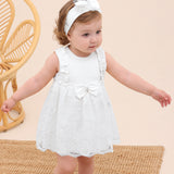 Lilax Baby Girls Newborn Embroidered Flower Dress with Matching Headband