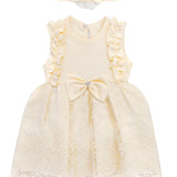 Lilax Baby Girls Newborn Embroidered Flower Dress with Matching Headband