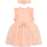 Lilax Baby Girls Newborn Embroidered Flower Dress with Matching Headband