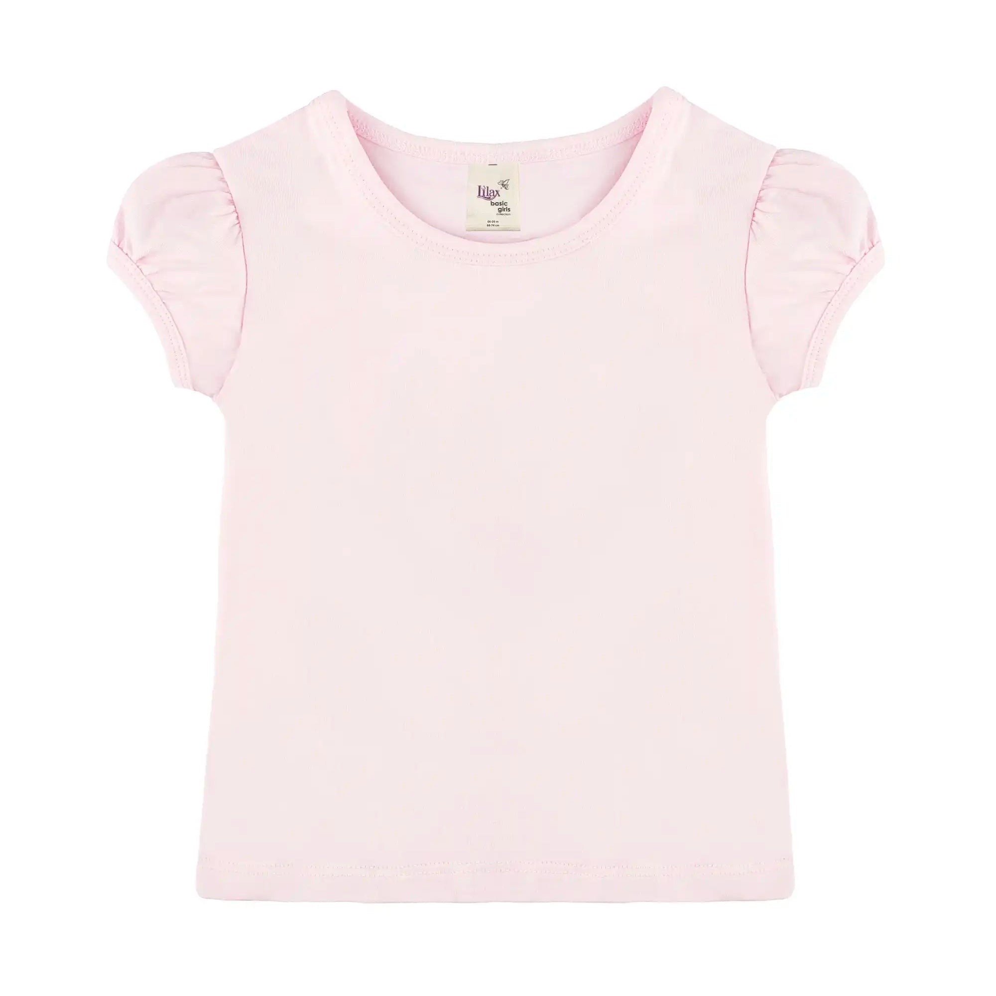 Girls' Basic Short Puff Sleeve Round Neck Cotton T-Shirt