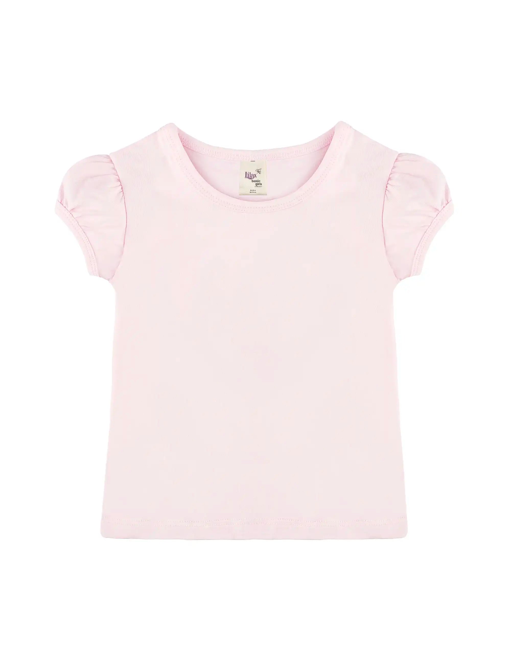 Girls' Basic Short Puff Sleeve Round Neck Cotton T-Shirt