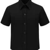 Lilax Boys Classic Short Sleeve Button Down Casual Solid Dress Shirt