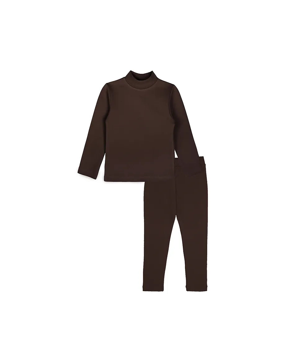 Little Girls Cotton Basic Mock-Neck T-Shirt & Leggings Set