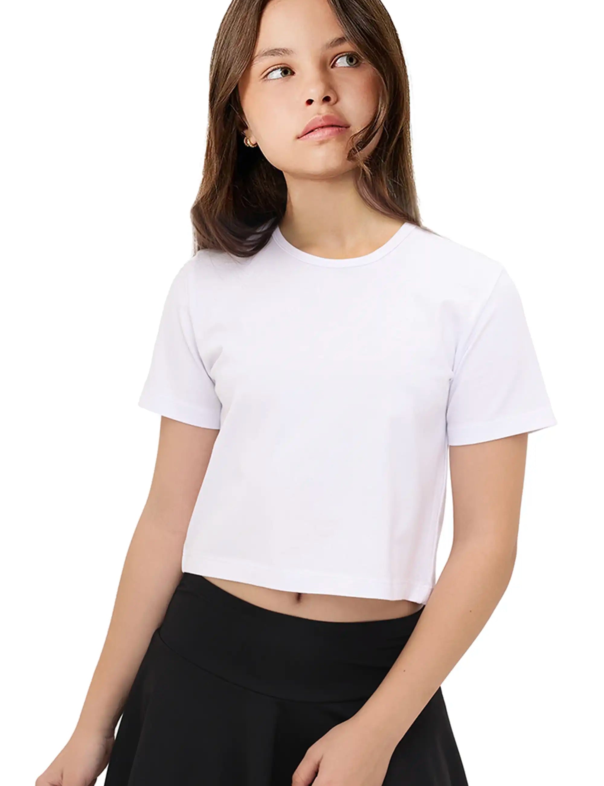 Girls Short Sleeve Crewneck Crop Top Tee