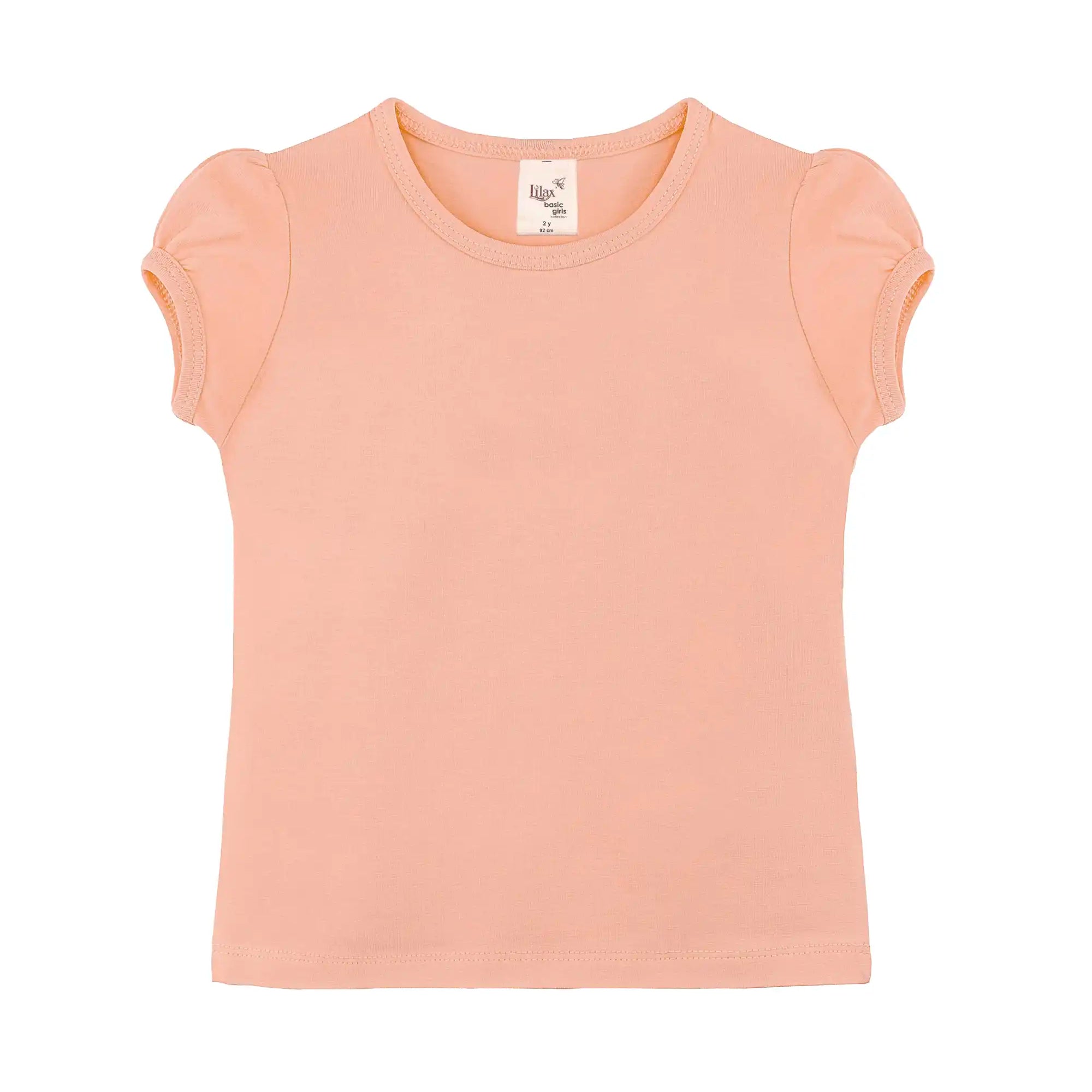 Girls' Basic Short Puff Sleeve Round Neck Cotton T-Shirt