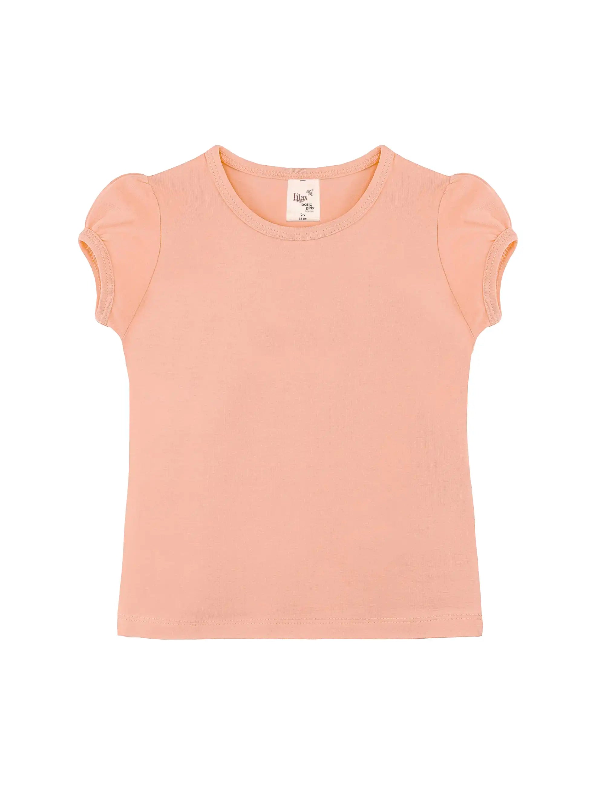 Girls' Basic Short Puff Sleeve Round Neck Cotton T-Shirt