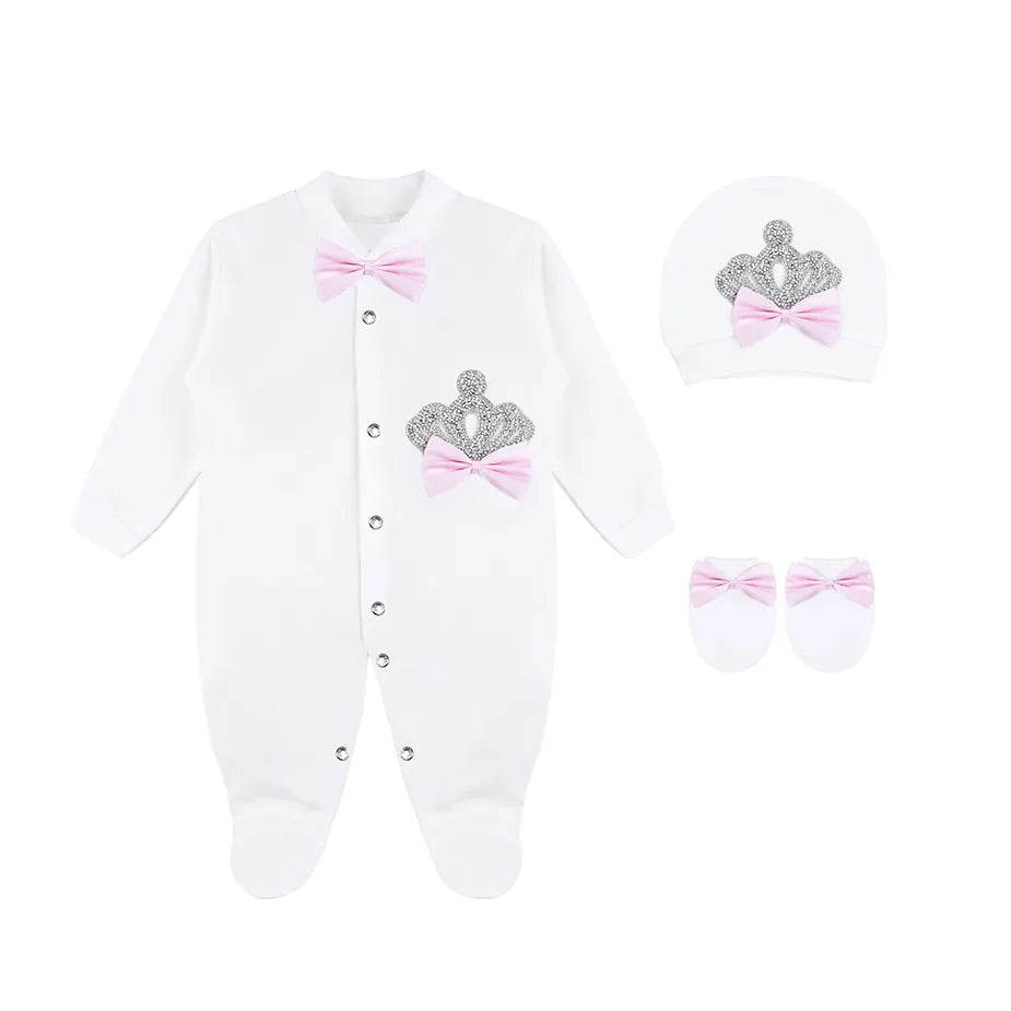 Newborn Baby 3-Piece Cotton Jeweled Layette Set