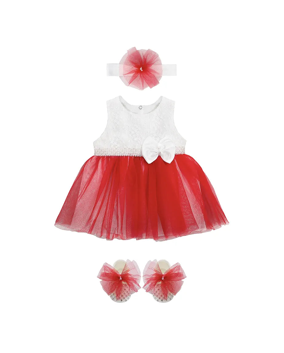 Baby Lace & Pearl Detailed Tulle Dress Set