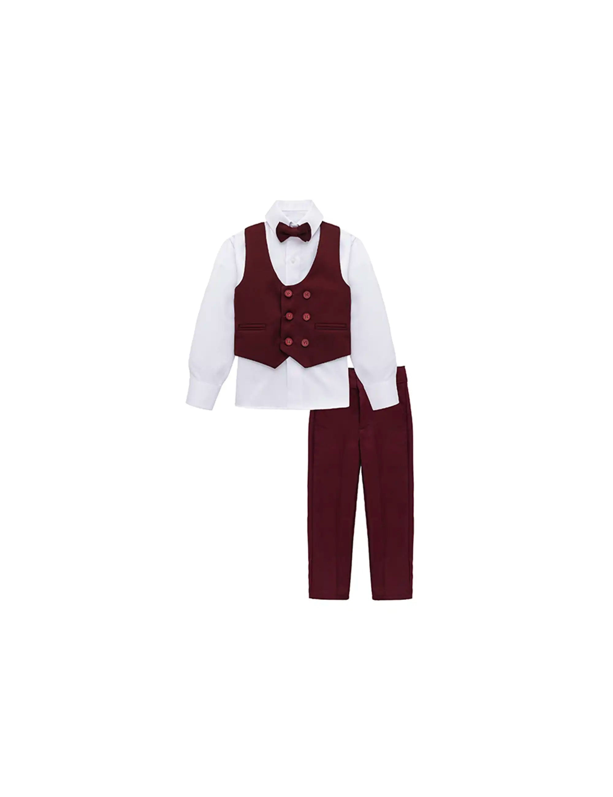 Little & Youth Boys Suit Set - Formal Suit Vest, White Dress Shirt, Dress Pants, and Bowtie - 4-Piece