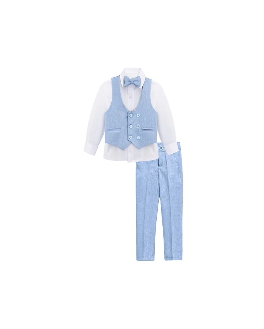 Boys 4-Piece Slim Fit Textured Suit Set