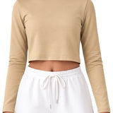 Lilax Girls' Long Sleeve Crop Top – Soft Cotton, 4-Way Stretch, Breathable Everyday Tee