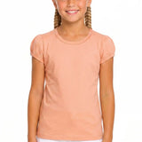 Girls' Basic Short Puff Sleeve Round Neck Cotton T-Shirt