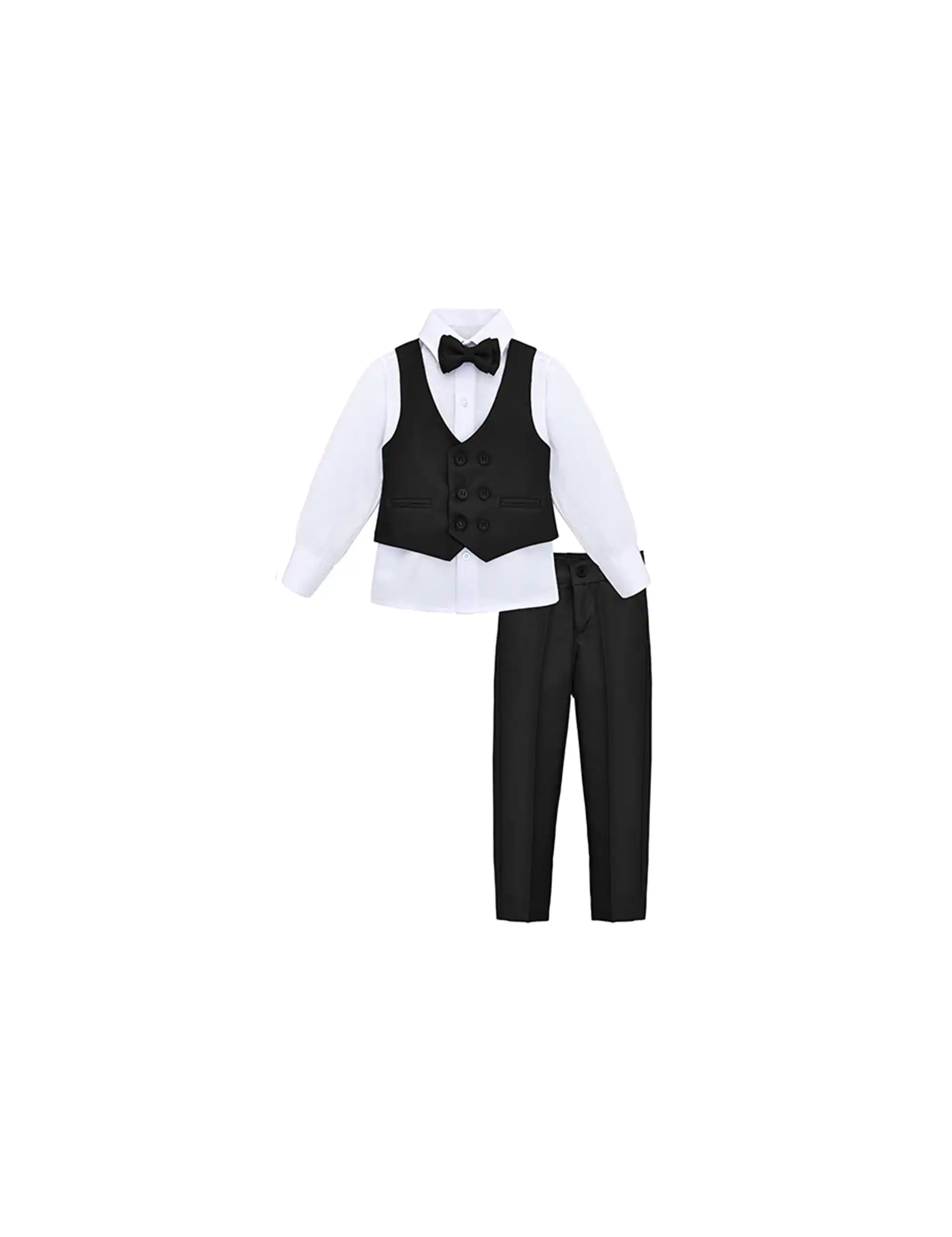 Little & Youth Boys Suit Set - Formal Suit Vest, White Dress Shirt, Dress Pants, and Bowtie - 4-Piece