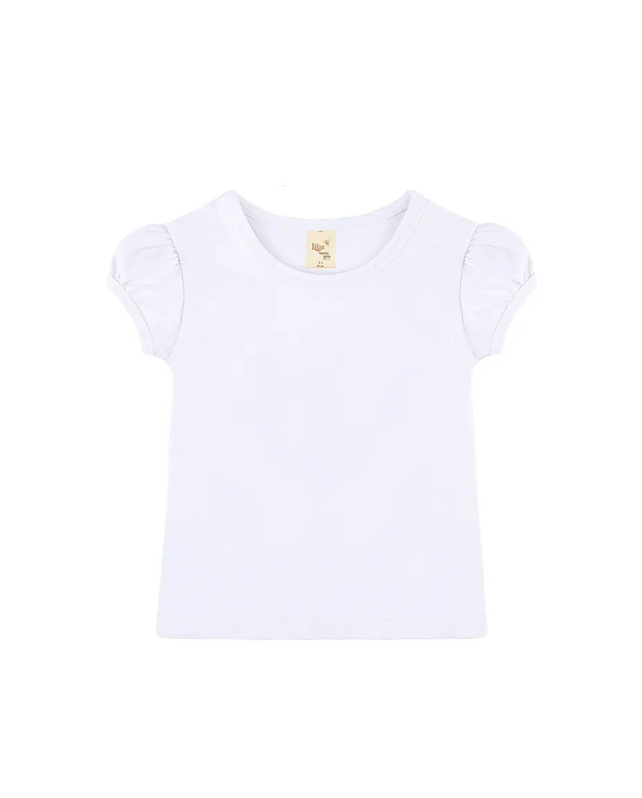 Little Girls Cotton Puff Sleeve Basic T-Shirt