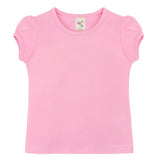 Girls' Basic Short Puff Sleeve Round Neck Cotton T-Shirt