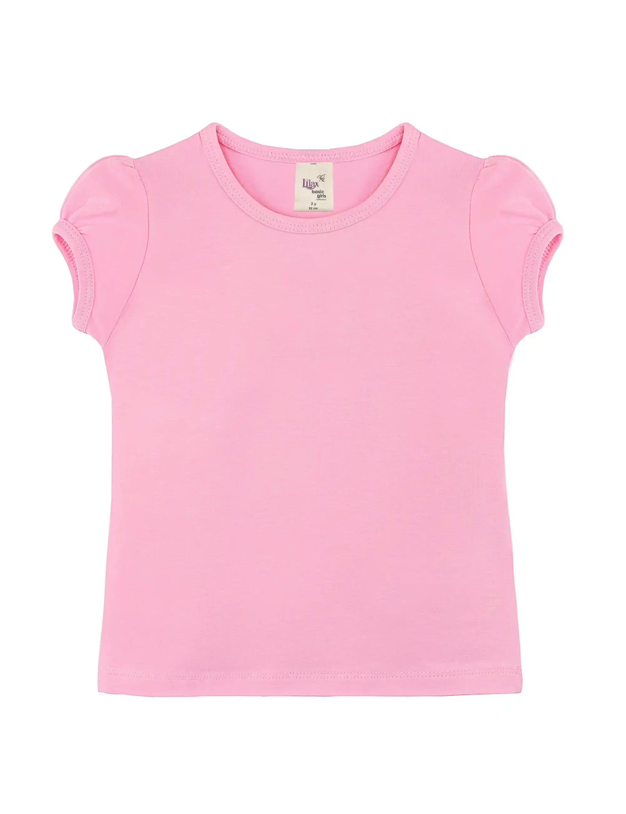 Girls' Basic Short Puff Sleeve Round Neck Cotton T-Shirt