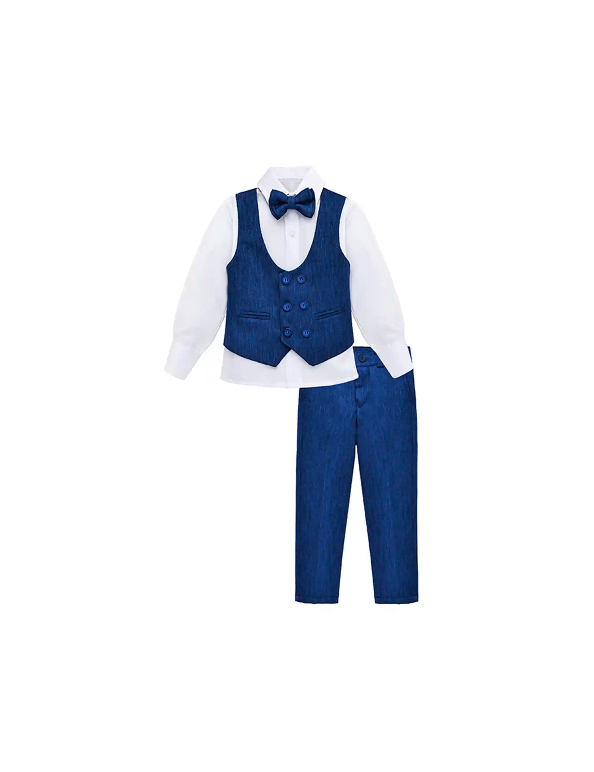 Toddler & Youth Boys 4 Piece Formal Suit Set V-Neck Vest White Dress Shirt Dress Pants and Bowtie 1-5 Years