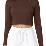 Lilax Girls' Long Sleeve Crop Top – Soft Cotton, 4-Way Stretch, Breathable Everyday Tee
