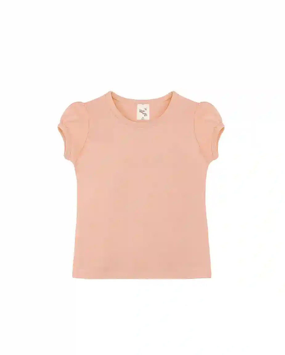 Girls' Basic Cotton T-Shirt  Short Puff Sleeve Crewneck / 11-12 Years