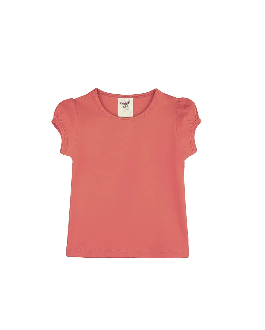 Big Girls Cotton Puff Sleeve Basic Crewneck T-Shirt