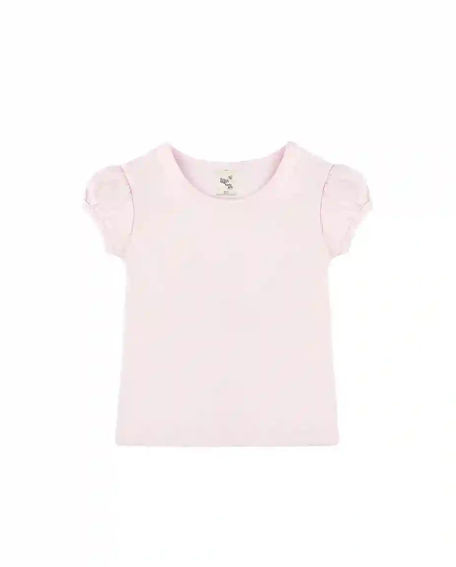 Girls' Basic Cotton T-Shirt  Short Puff Sleeve Crewneck / 8 to 10