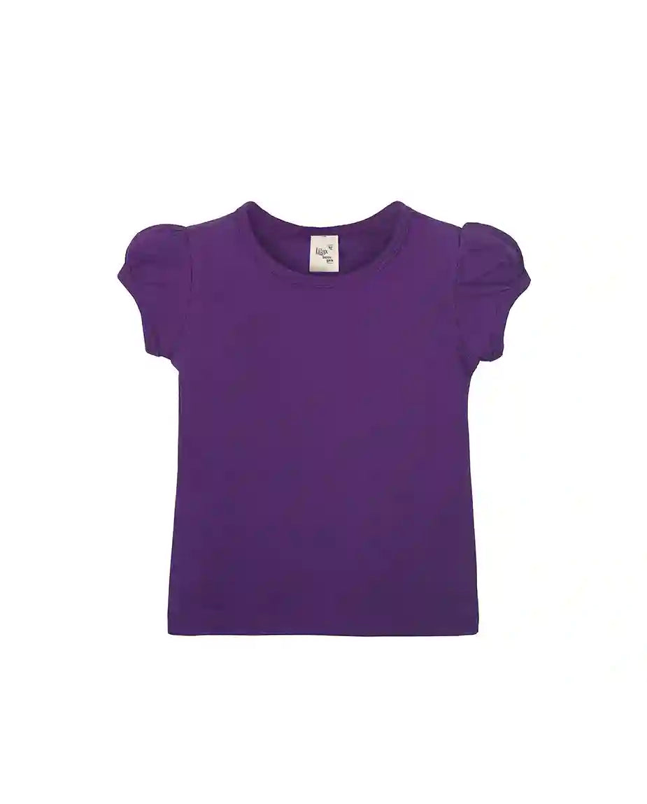 Girls' Basic Cotton T-Shirt  Short Puff Sleeve Crewneck / 11-12 Years
