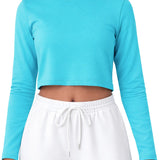 Lilax Girls' Long Sleeve Crop Top – Soft Cotton, 4-Way Stretch, Breathable Everyday Tee