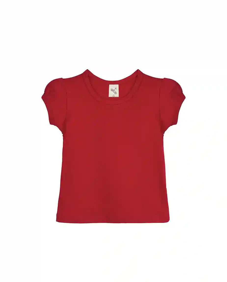 Girls' Basic Cotton T-Shirt  Short Puff Sleeve Crewneck / 11-12 Years