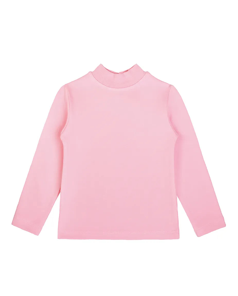 Little Girls Cotton Long Sleeve Basic Mock-Neck T-Shirt
