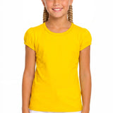 Girls' Basic Short Puff Sleeve Round Neck Cotton T-Shirt