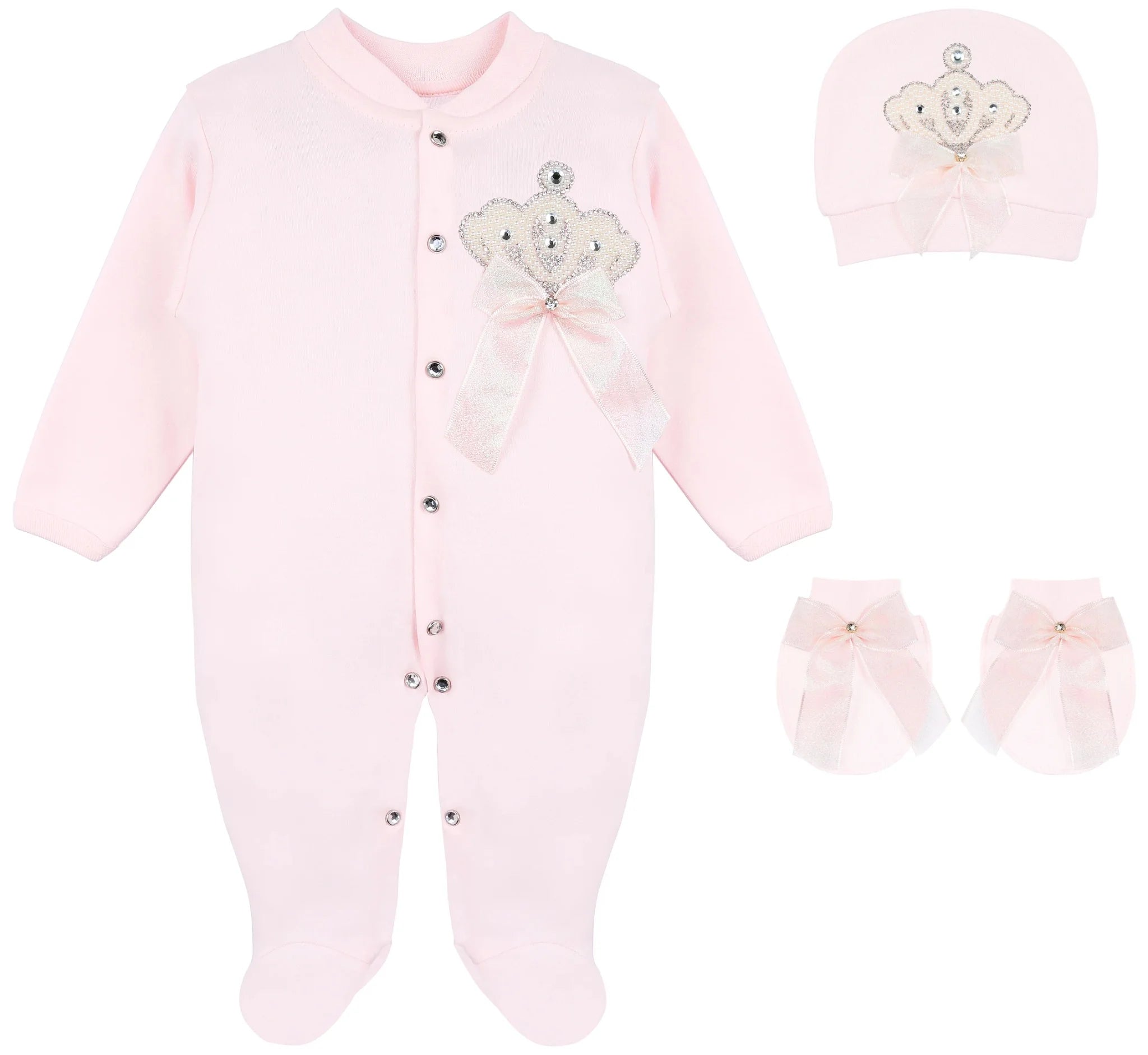 Jeweled Crown Layette Gift Set for Baby Girls: 3 Pieces