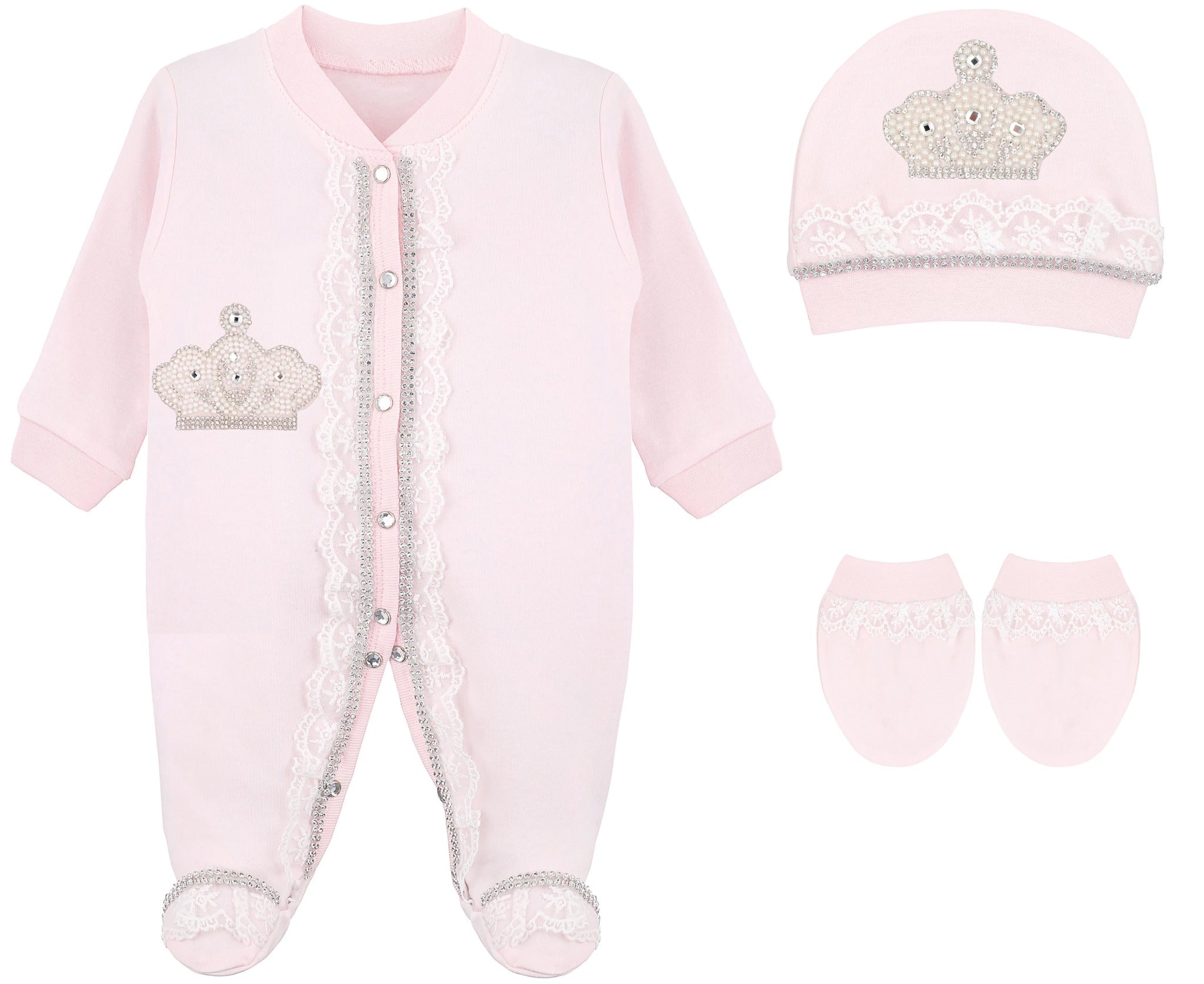 Jeweled Crown Layette Gift Set for Baby Girls: 3 Pieces