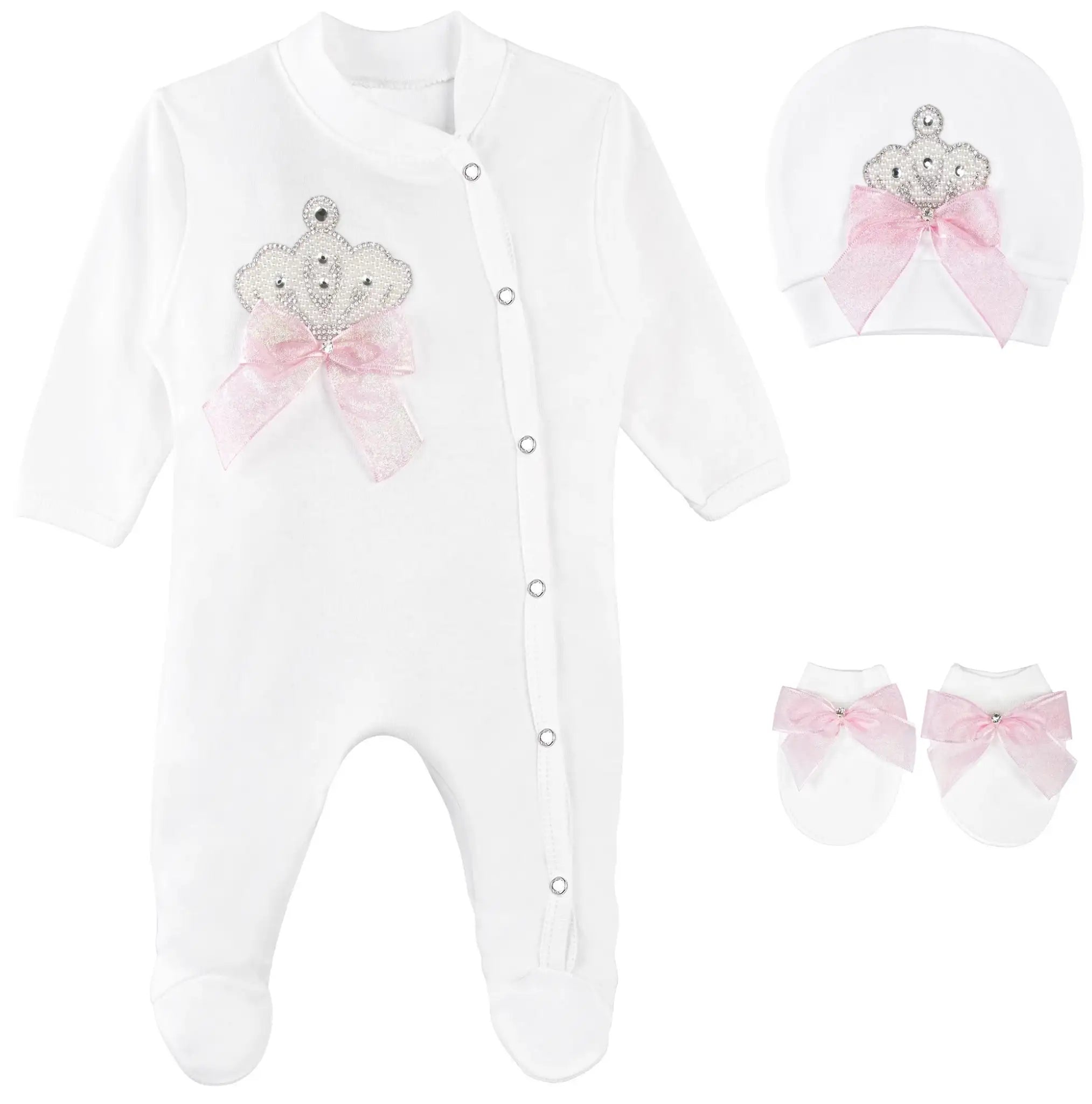 Jeweled Crown Layette Gift Set for Baby Girls: 3 Pieces