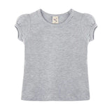 Girls' Basic Short Puff Sleeve Round Neck Cotton T-Shirt