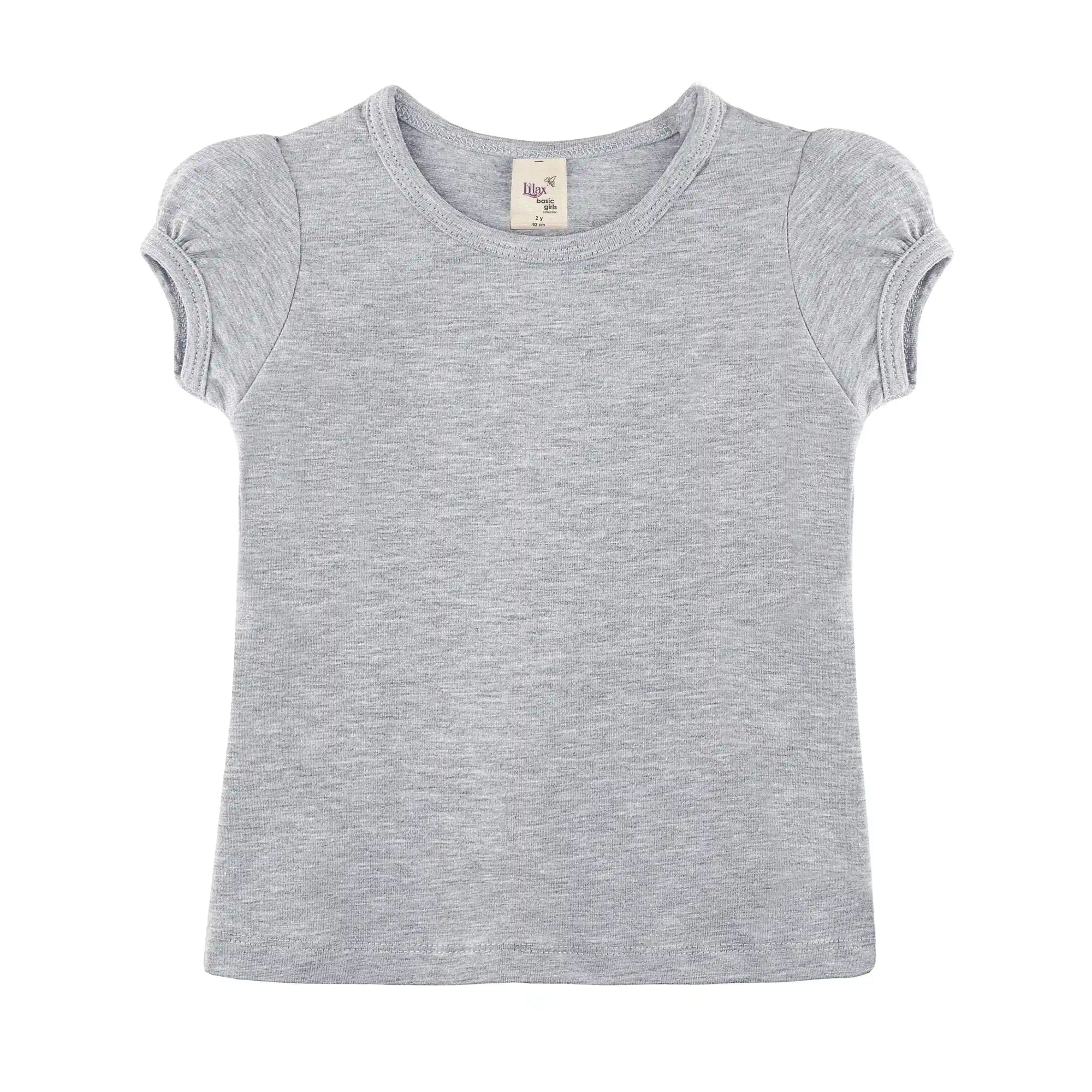 Girls' Basic Short Puff Sleeve Round Neck Cotton T-Shirt