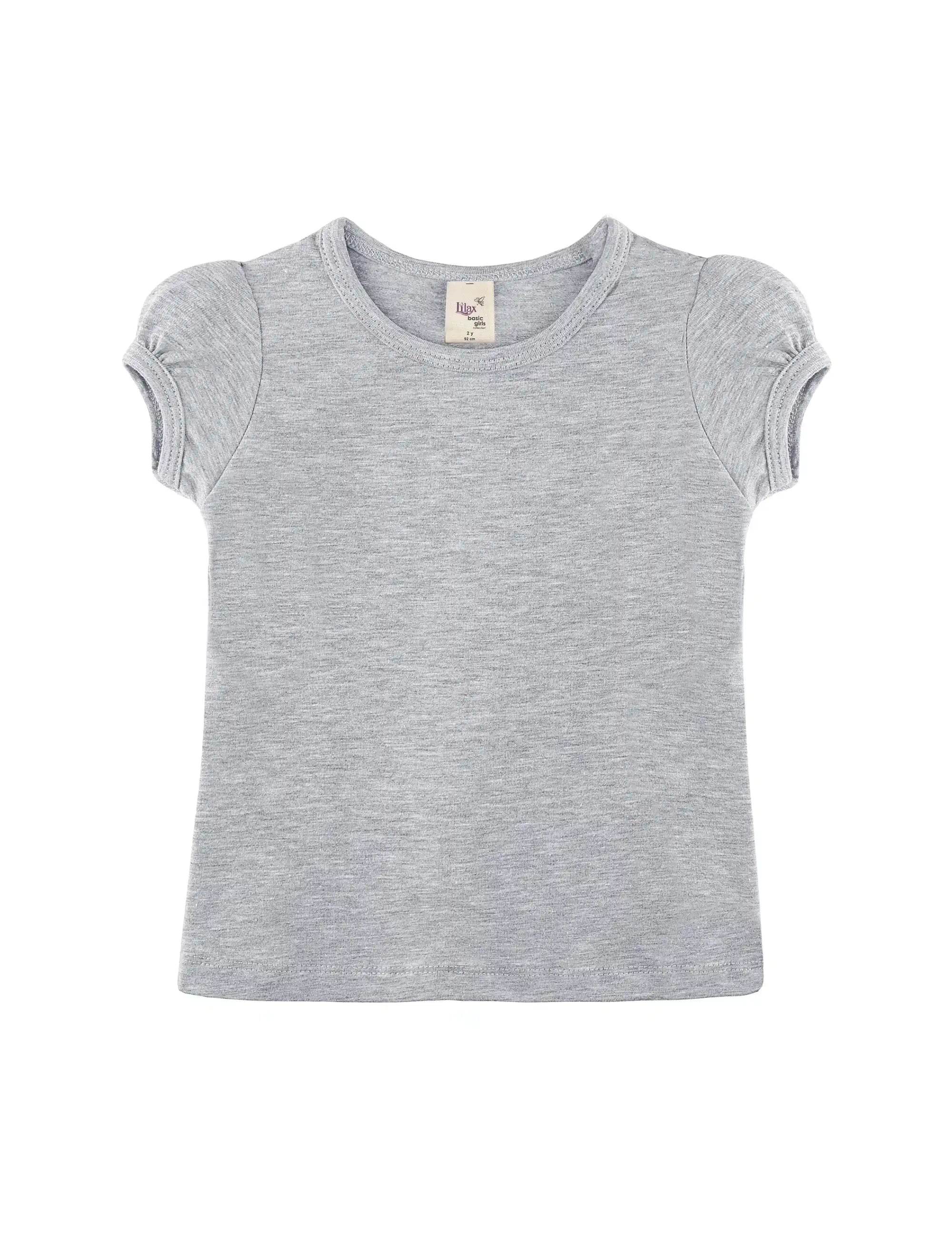 Girls' Basic Short Puff Sleeve Round Neck Cotton T-Shirt