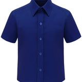 Lilax Boys Classic Short Sleeve Button Down Casual Solid Dress Shirt