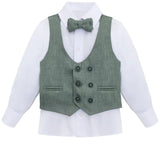 Toddler & Youth Boys 4 Piece Formal Suit Set V-Neck Vest White Dress Shirt Dress Pants and Bowtie 1-5 Years