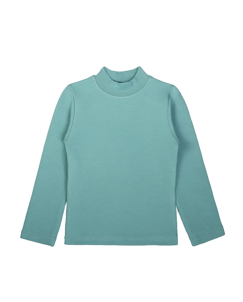 Little Girls Cotton Long Sleeve Basic Mock-Neck T-Shirt
