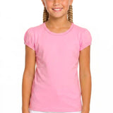 Girls' Basic Short Puff Sleeve Round Neck Cotton T-Shirt