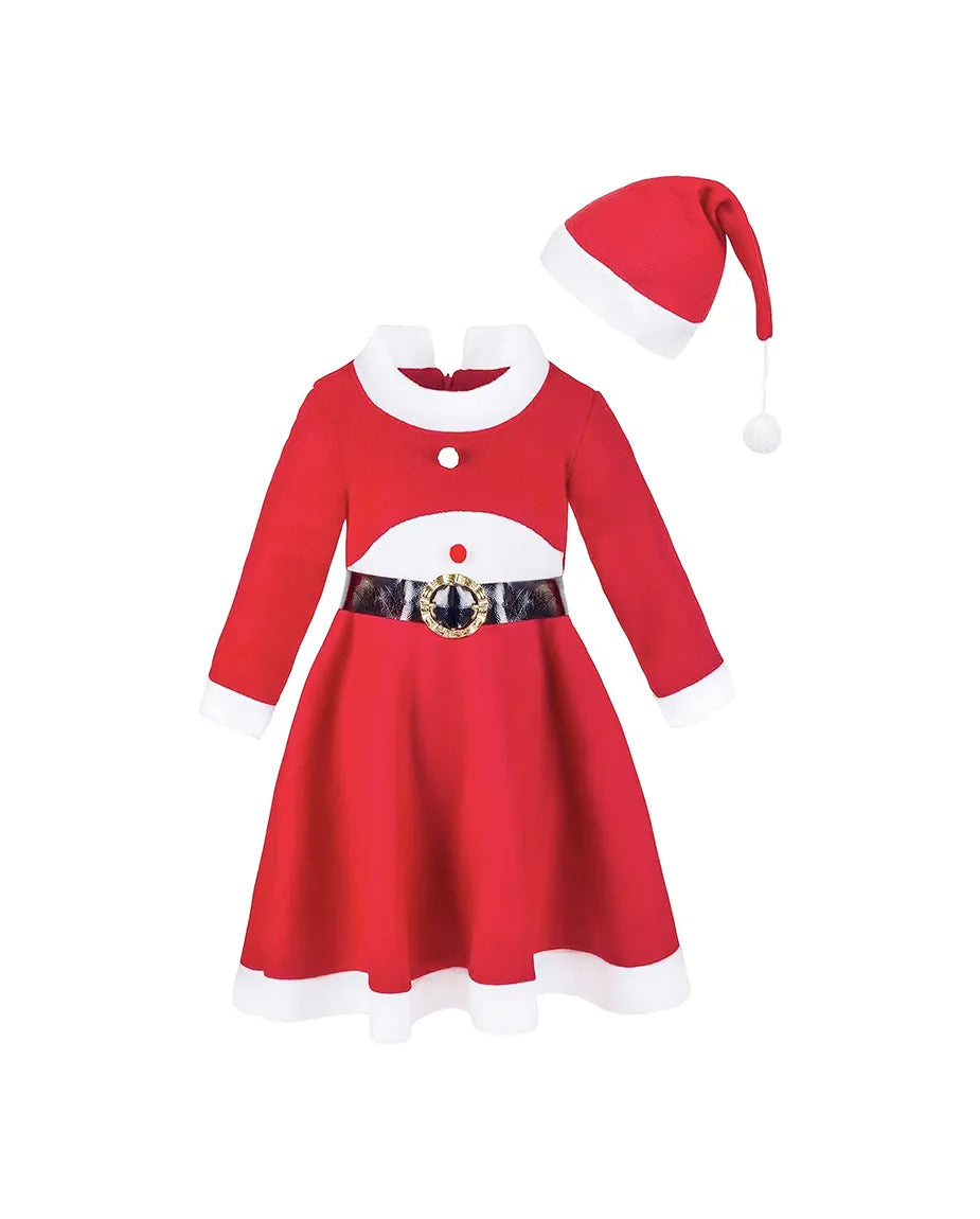 Girls Christmas Santa Dress with Hat & Belt