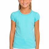 Girls' Basic Short Puff Sleeve Round Neck Cotton T-Shirt