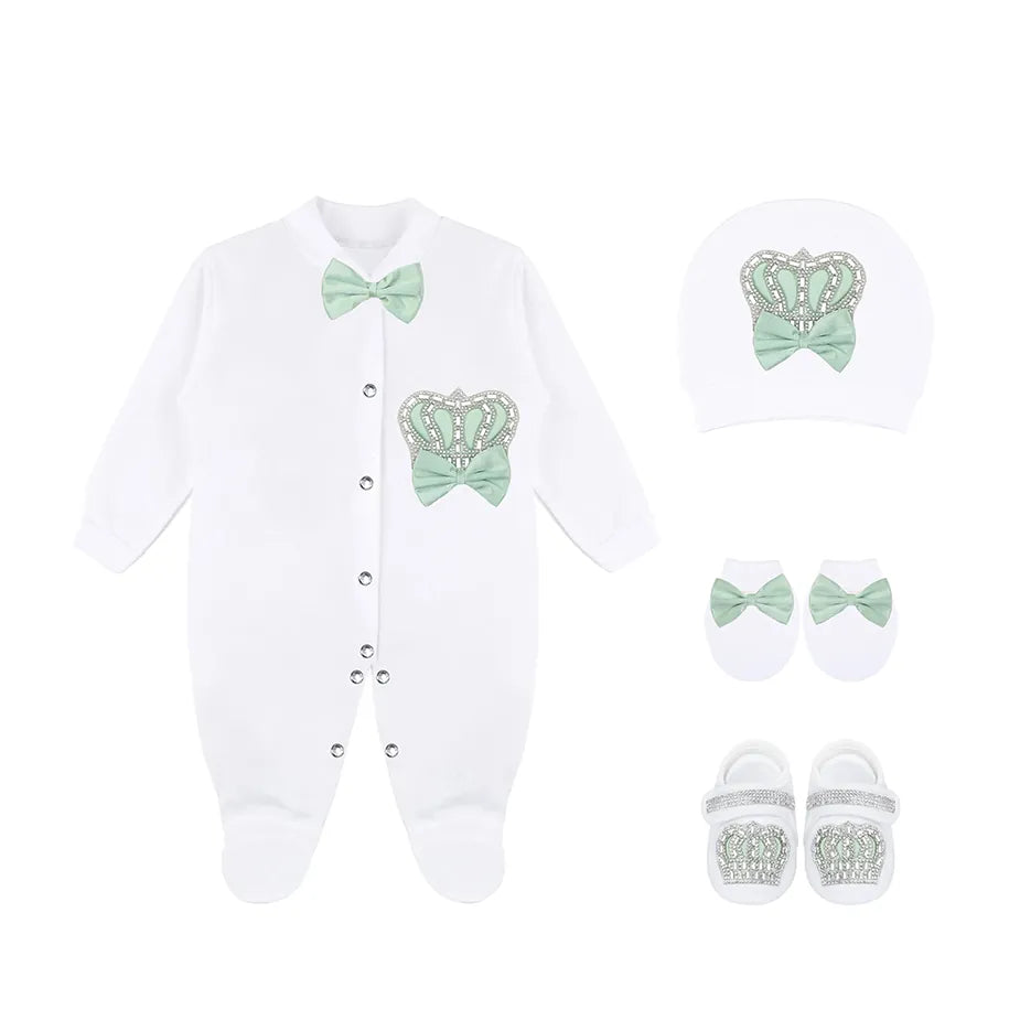 Newborn Baby 4-Piece Cotton Jeweled Layette Gift Set
