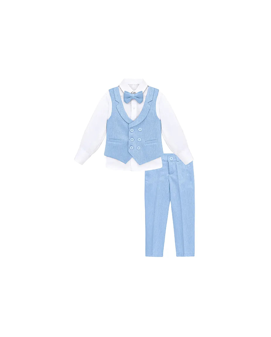 Boys 4-Piece Slim Fit Textured Suit Set With Notched Lapels